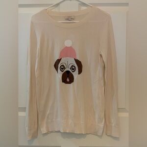 LOFT Cream Crew Neck Sweater with Pug Design. Size-Medium